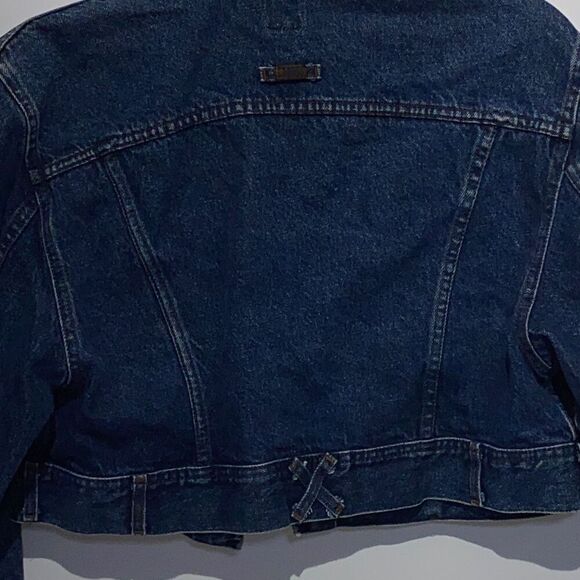 Original Vintage Style Lee Jeans Women's Blue Button Crop Denim Jacket Medium - Picture 8 of 10